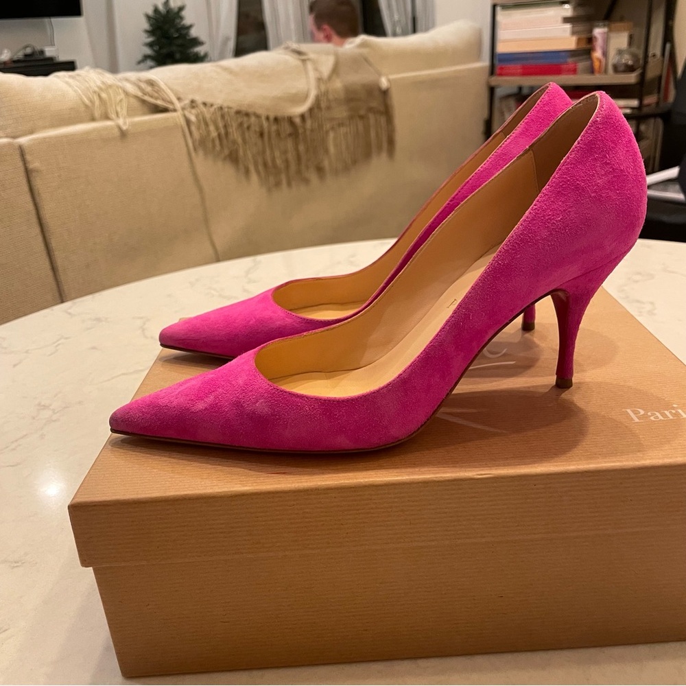 Christian Louboutin 🩷 Clare 80 Suede Pointed Toe Pump in Diva Hot Pink Size 36.5 - Picture 3 of 10